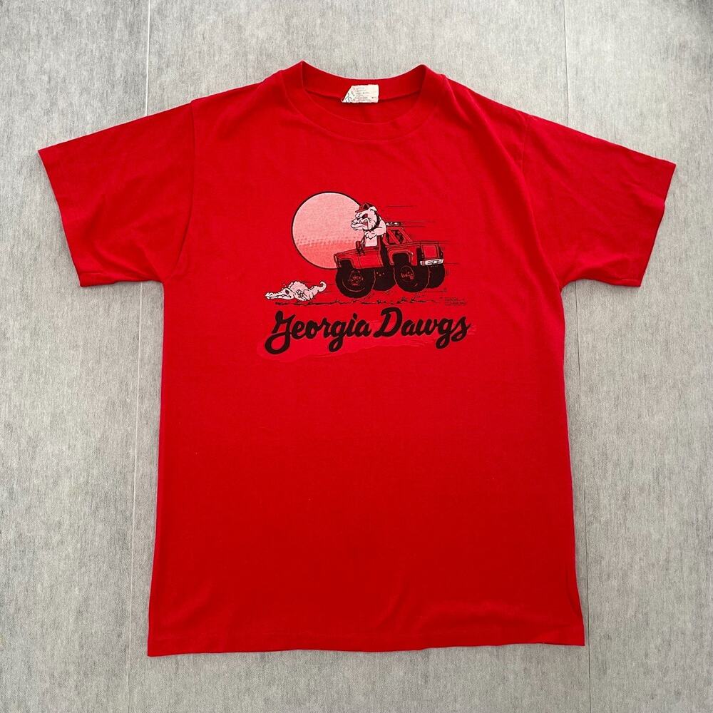 VINTAGE Georgia Bulldogs Shirt Adult Large Red Dawgs Short Sleeve Men L Slim Fit